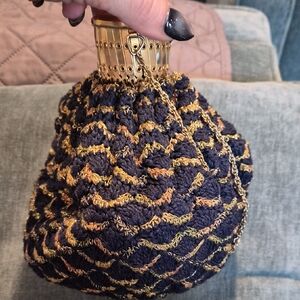 Elegant Blue and Gold Crochet Women's Vintage Purse